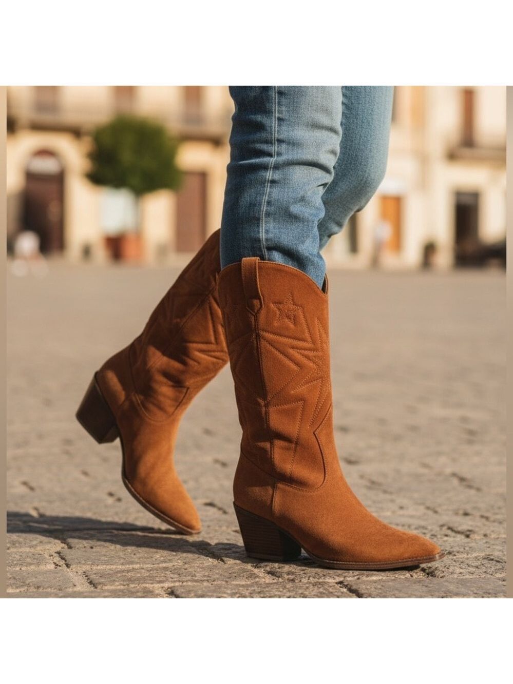 Time and Tru Cowboy Boots Cognac Faux Suede Wide Size 9 - Picture 6 of 12